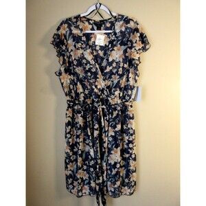 NEW Alexa B Nites Swing Dress Women 20W Blue Floral Lily Pattern Lined MSRP 42.
